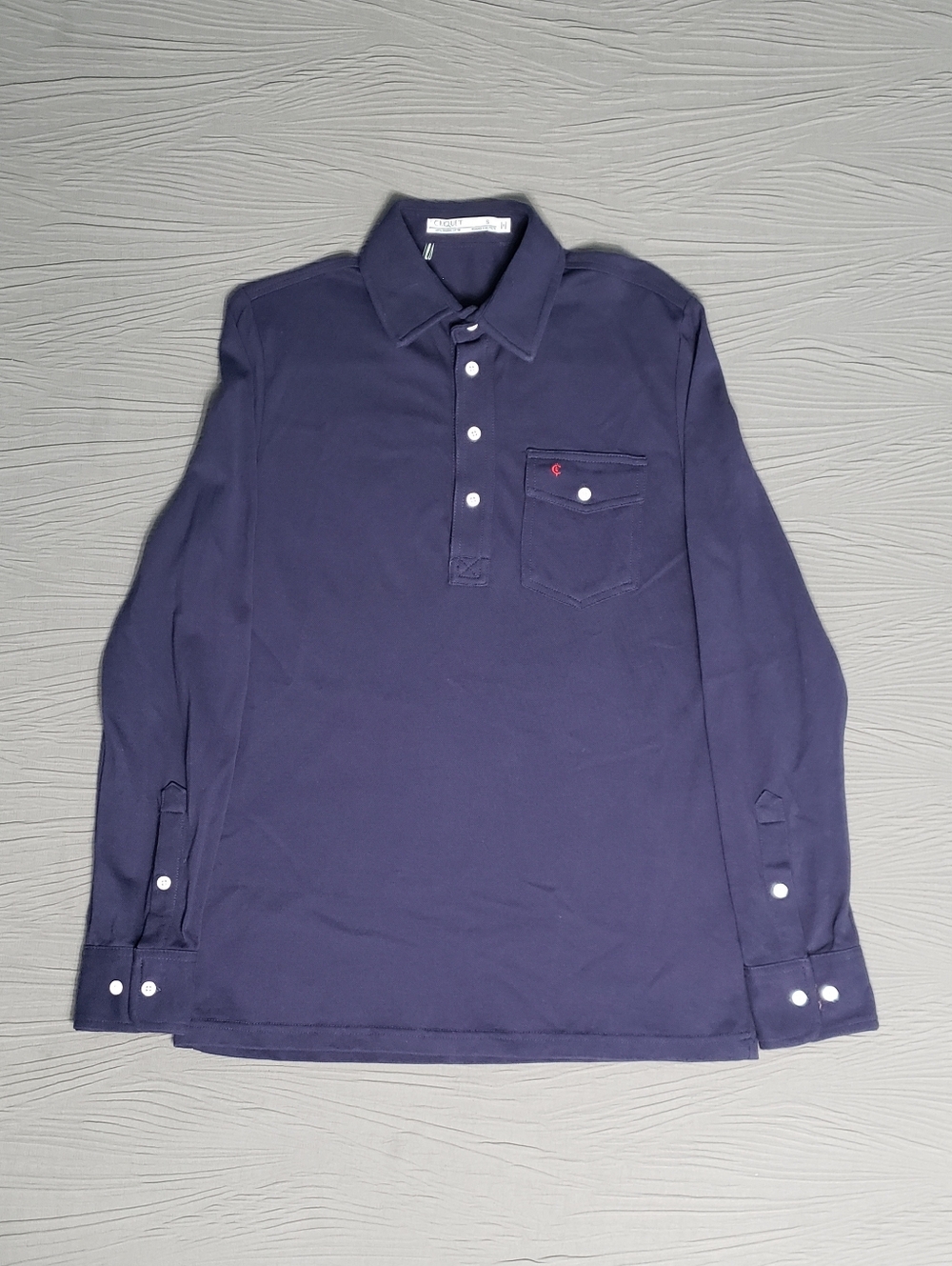NWOT! CRIQUET Men's Organic Cotton Logo Pocketed LS Cuffed Polo Shirt (S) Navy